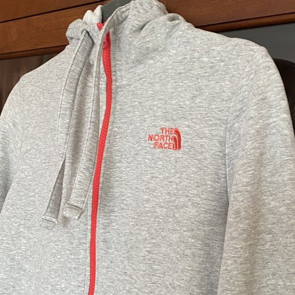 The North Face Womens Size Small Gray Full  Zip Up Pink LOGO Hoodie Sweater - Picture 6 of 12